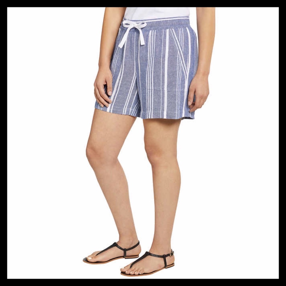 NAUTICAL Linen Blend Pull-On Shorts Light Blue Stripe - Picture 6 of 9